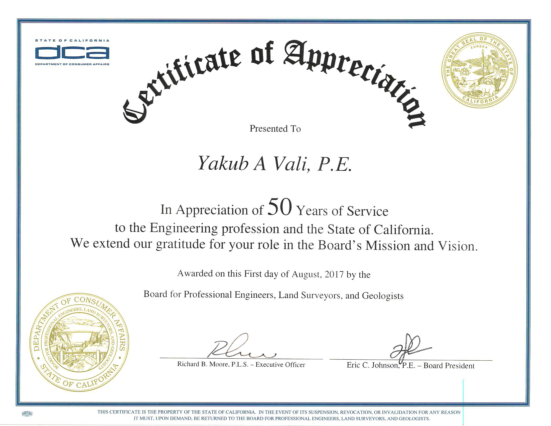 Congratulations Yakub! 50 Years of Professional Service